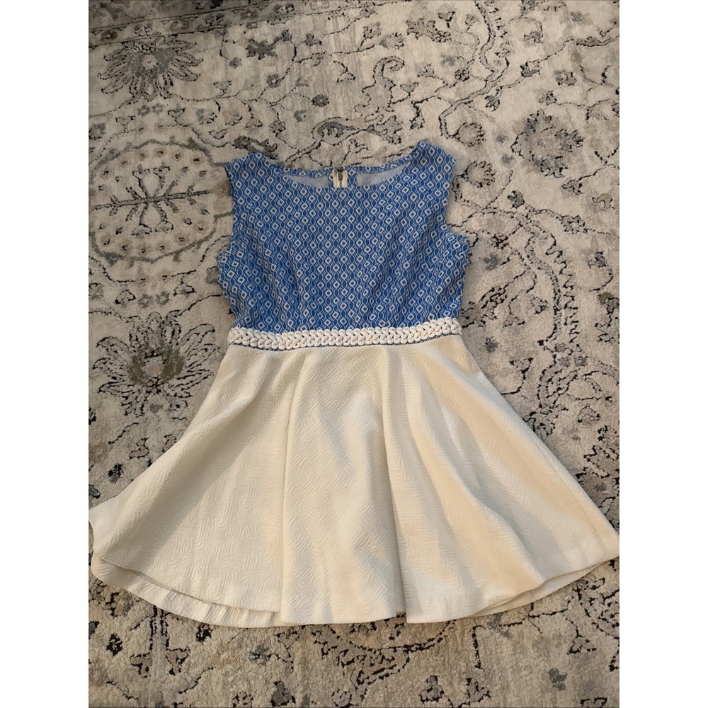 VTG 1970s Mod Shift Mini Dress S/M Bright Blue & White Handmade